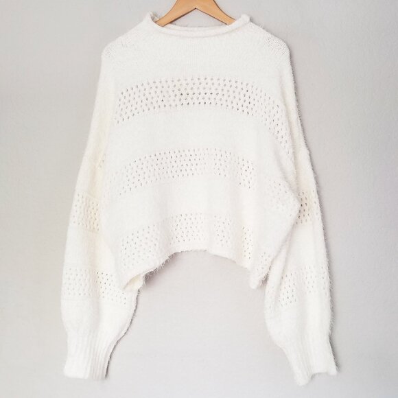 Arizona Jean Co Ivory Eyelash Fluffy Fuzzy Chunky Knit Crop Sweater XL Soft Cozy - Picture 2 of 16
